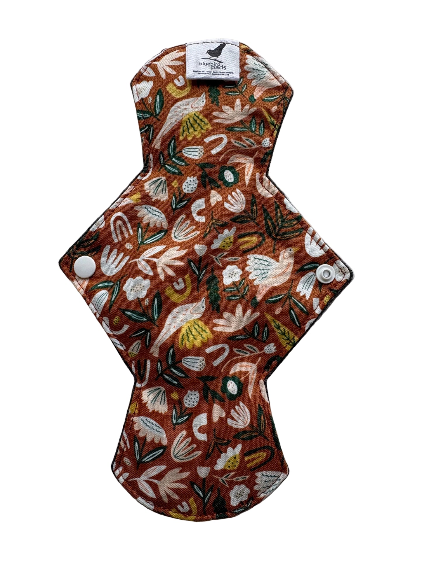 Moderate absorbent Organic Cotton cloth pad with Brick orange with birds and flowers