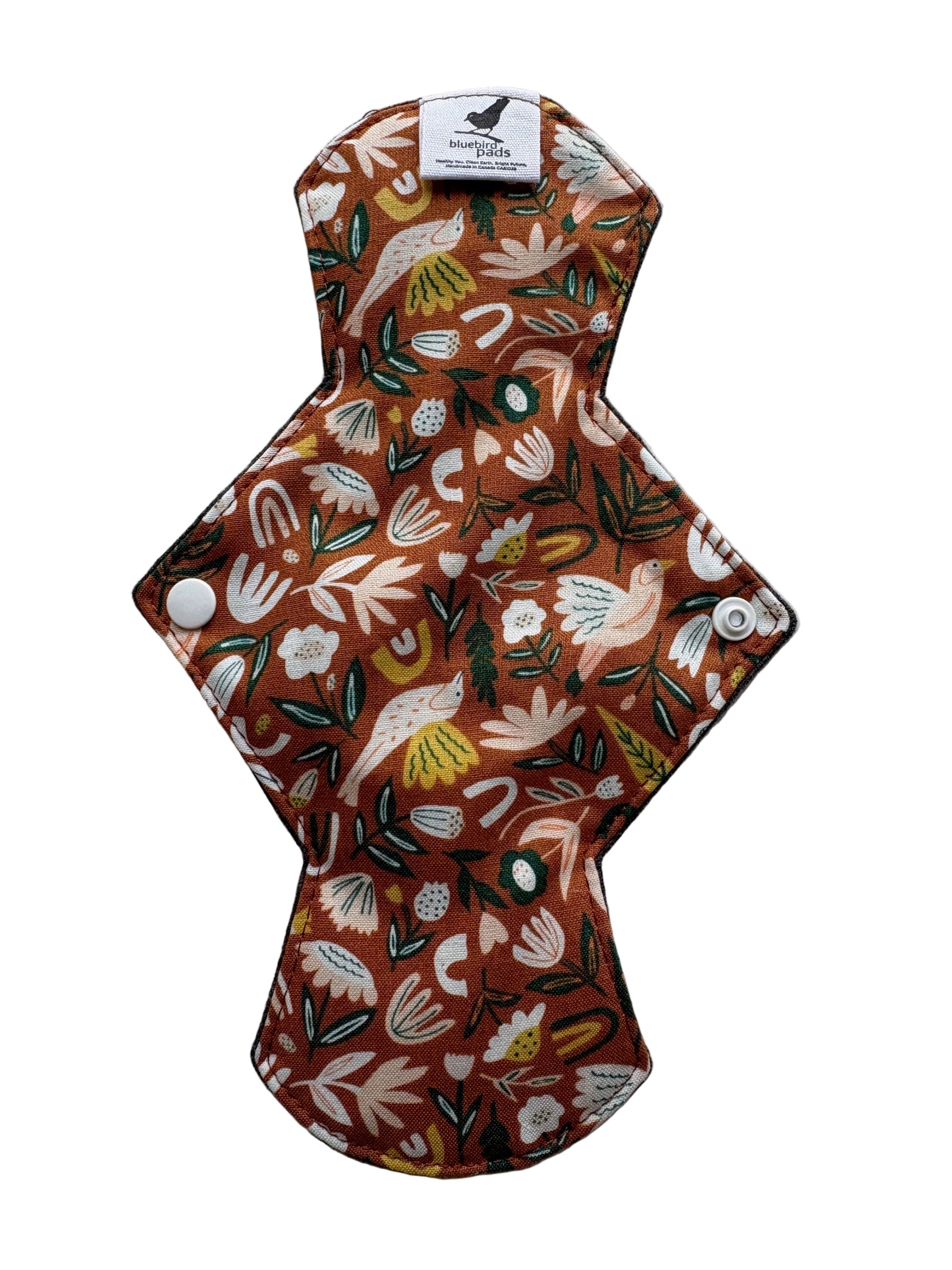 Moderate absorbent Organic Cotton cloth pad with Brick orange with birds and flowers