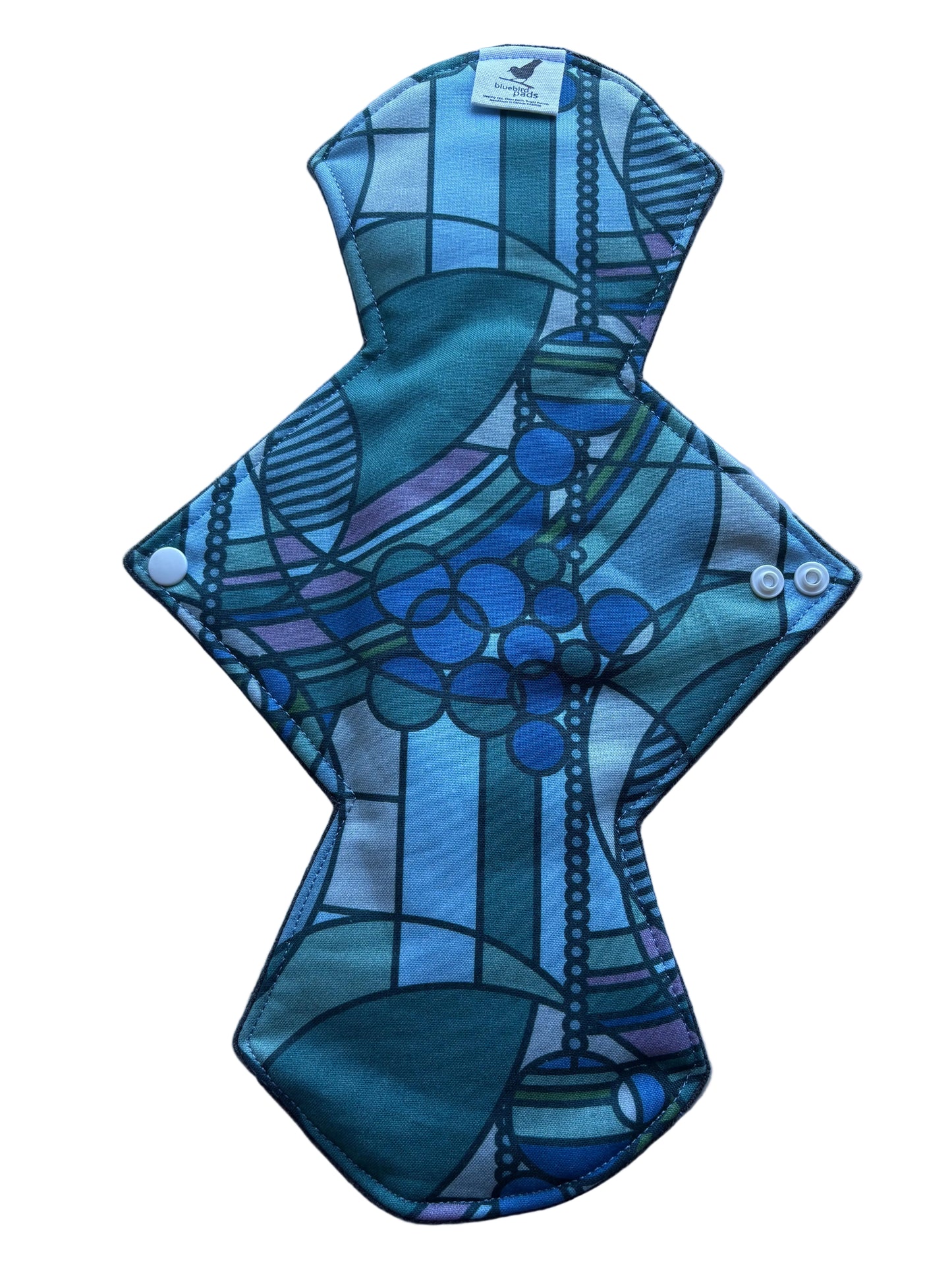 Reusable menstrual extra long absorbent pad with blue and green pattern 