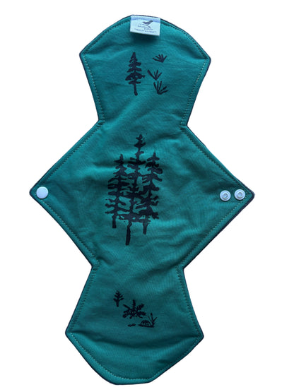 Green Organic Cotton cloth  Night Size pad with tree stamp design 